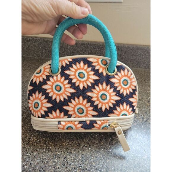 NWOT Spartina 449 SM Cosmetic Bag 2 Compartments 8”W x 5.5 T Orange Blue - Picture 1 of 5